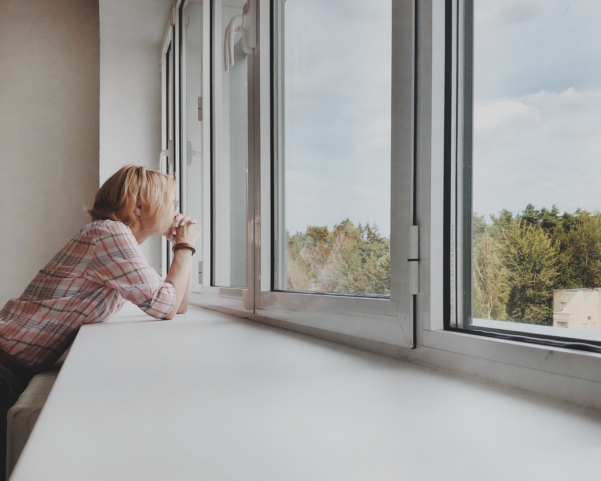 Looking through window